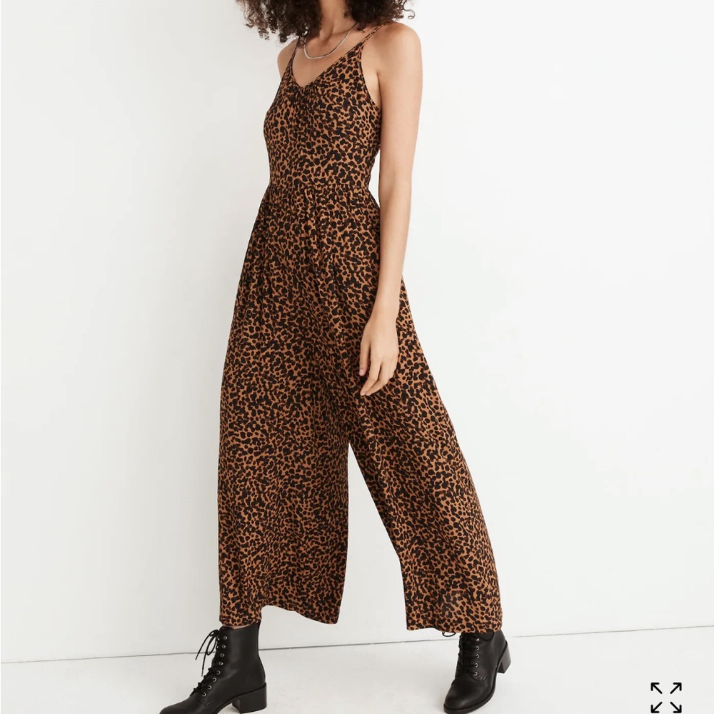 Shirred Wide-Leg Cami Jumpsuit in Painted Leopard